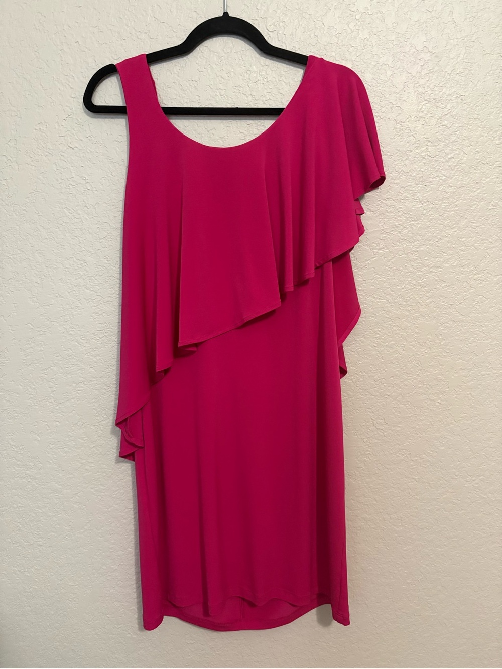 Maggy London Women’s Size 10 Hot Pink Asymmetrical Cape Overlay Cocktail Dress